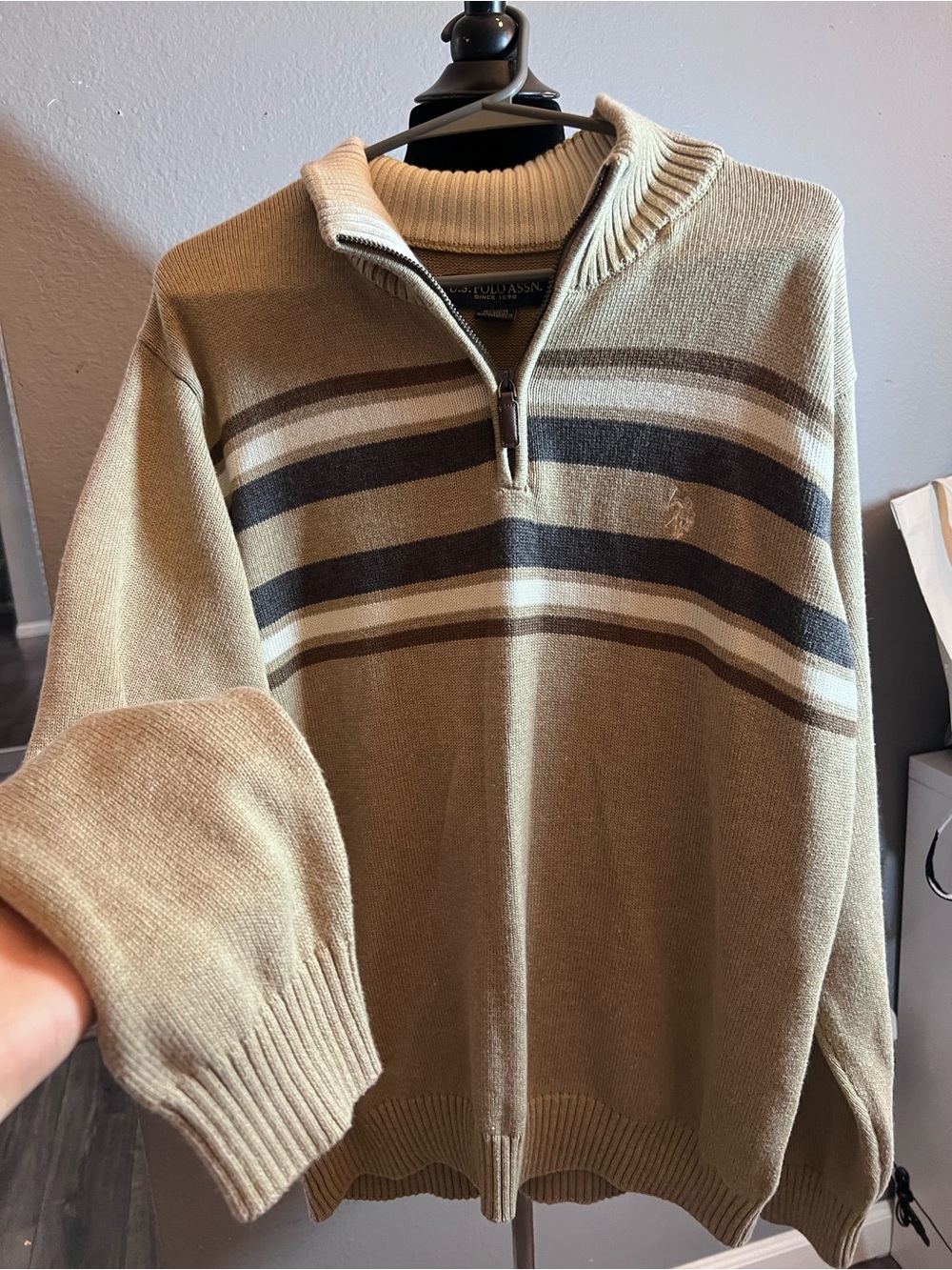 U.S. Polo Assn. Olive Half-Zip Striped Sweater